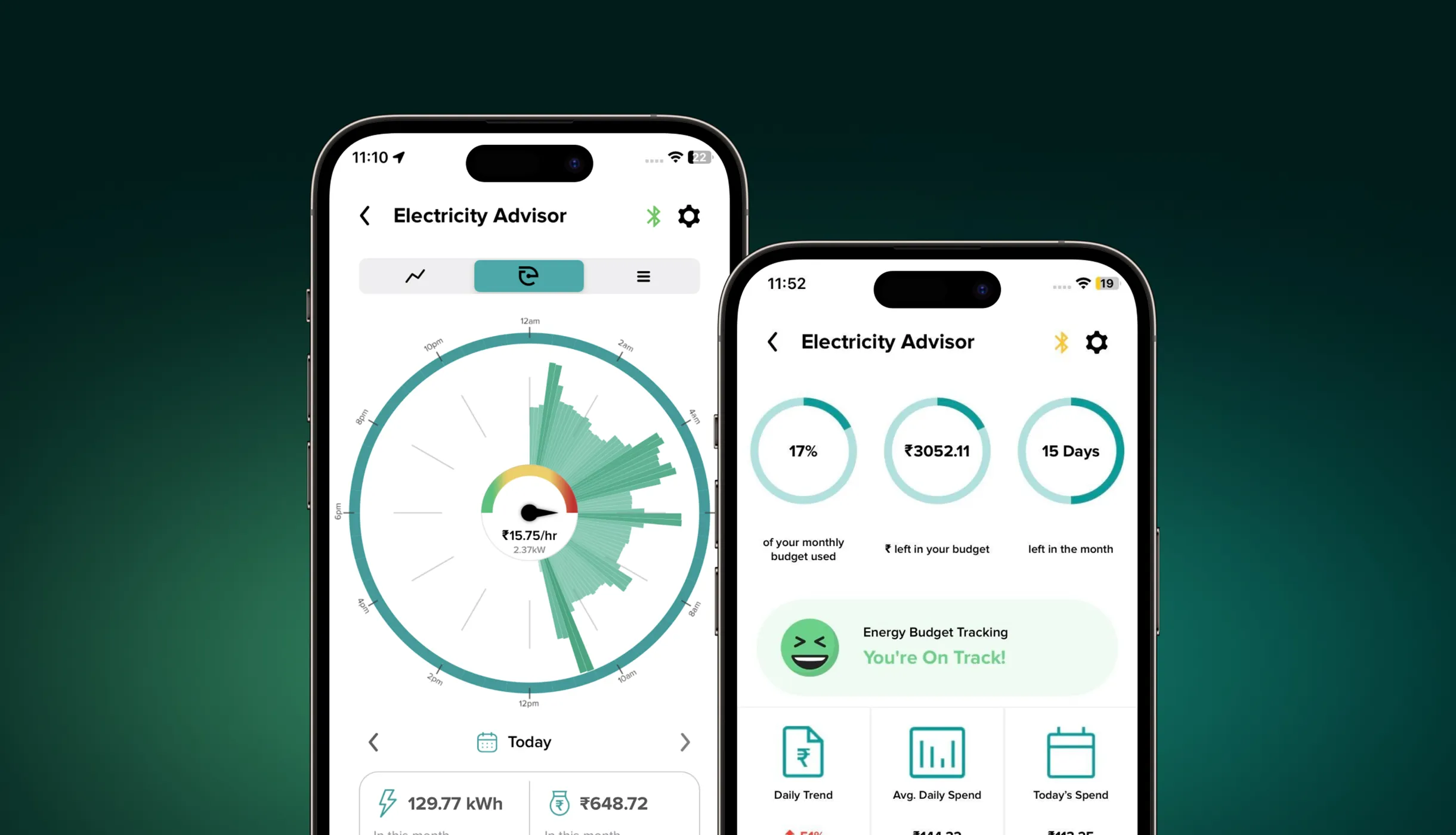 Managing Electricity Consumption (An image of enciser app showing electricity usage)